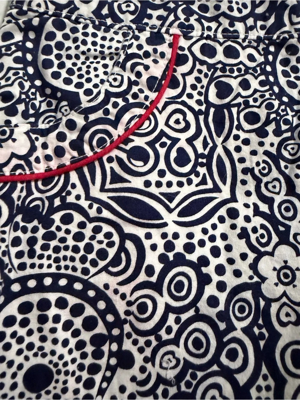 Women's Navy & White Patterned Shorts with Red Trim